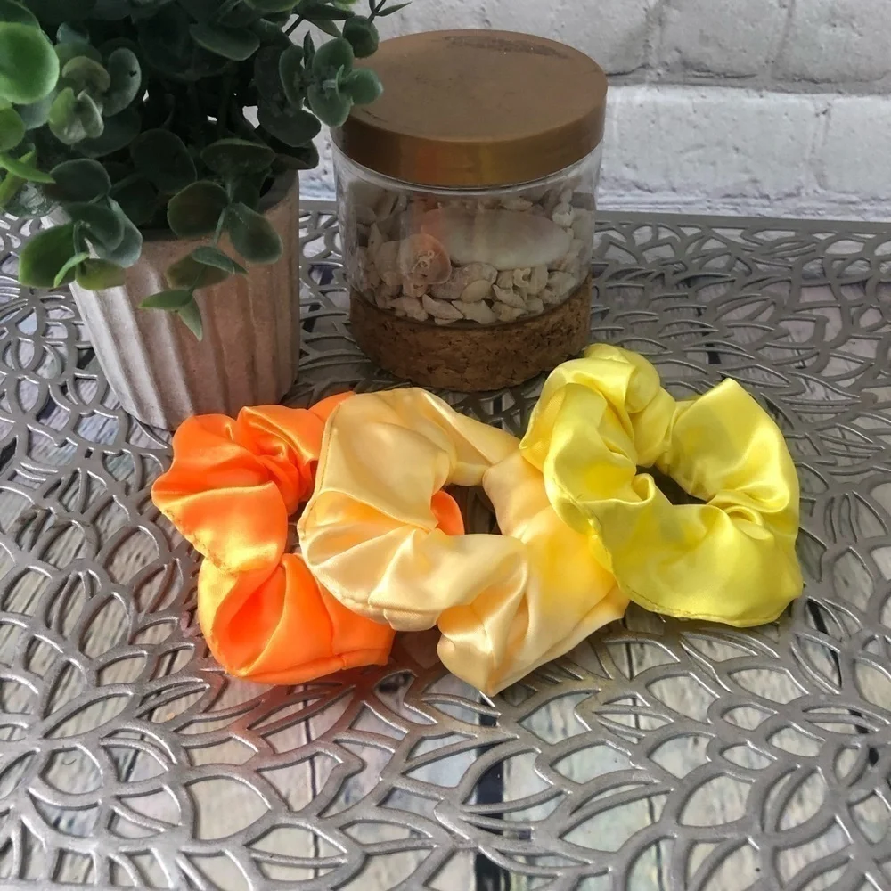3 New Silk Scrunchies Orange, Yellow Creme colors